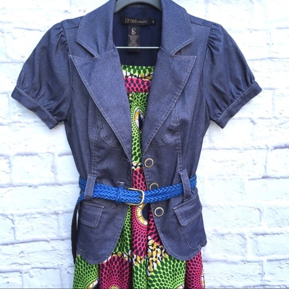 Anthropologie African Skirt full & Denim Blazer Outfit - Picture 6 of 11